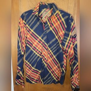 Pelle Pelle Plaid Yellow, Black & Red Men's Shirt, Side Logo, L